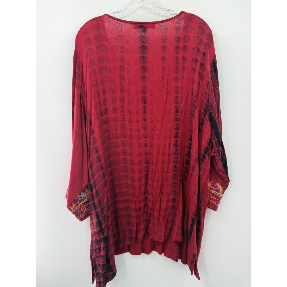 Calessa Women's Roll Tab Sleeve Embroidered V-Neck Tunic Top Size 3X Boho Party - Picture 7 of 9